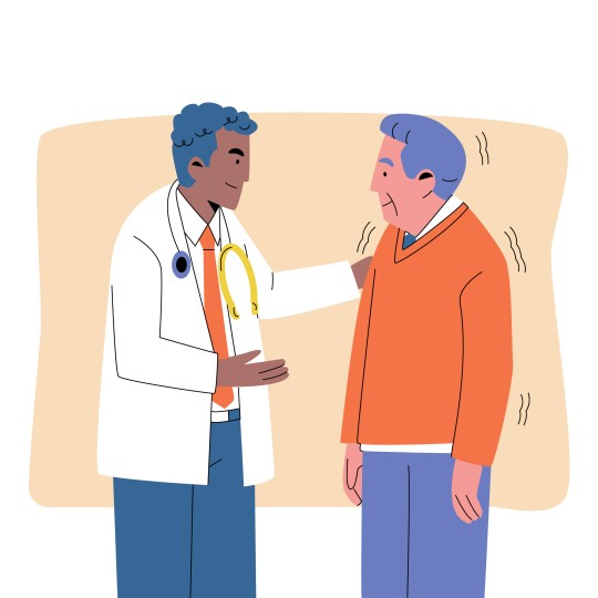 Imagem vetorizada representando um homem sendo atendido por um médico.